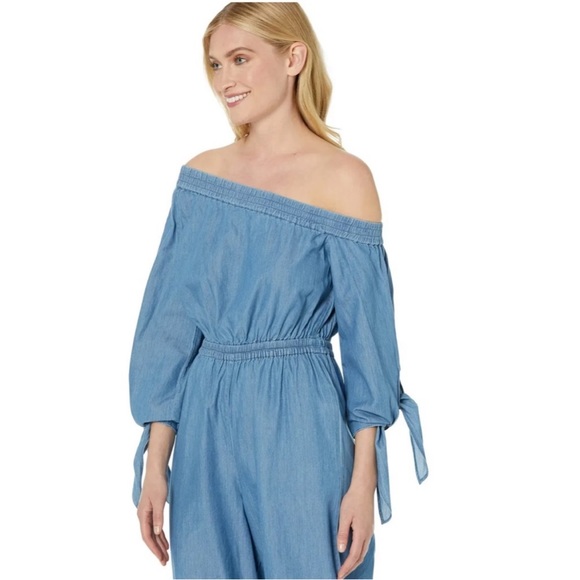 MICHAEL Michael Kors Light Cadet Wash One-Shoulder Women Jumpsuit - Picture 11 of 15